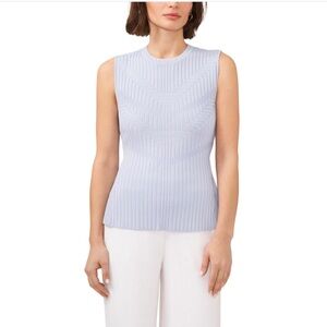 Halogen Sleeveless Peplum Blue Geometric Design Sweater